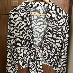 REISS Zebra Print Tie Front Blouse in Zebra